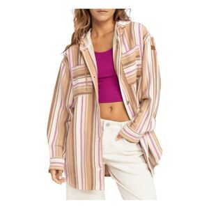 Roxy Sunlight Rider Stripe Hooded Cotton Shirt Jacket Shacket M
